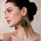 Handmade Jewelry Green Beaded Leaf Earrings